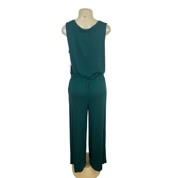Essentials Women’s Sleeveless Teal Green Jumpsuit W/ Tie Waist Sz L - New - Picture 3 of 9